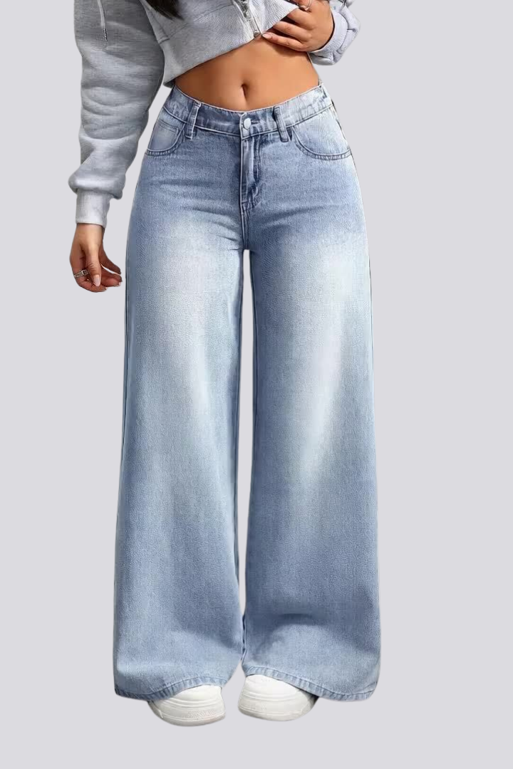 Women’s Wide-Leg Jeans with Button Closure and Front Pockets