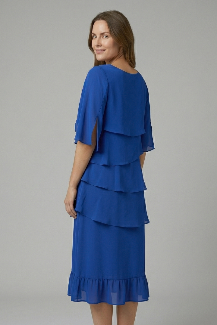 Women’s Midi Dress with Split Sleeves and Ruffle Details