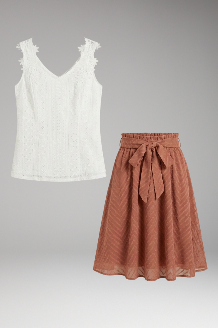 Women’s Two Piece Set with Top and Flared Skirt