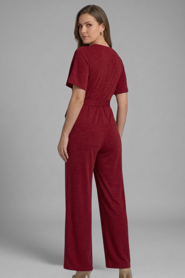 Women Jumpsuit with Wrap Front and Tie Waist