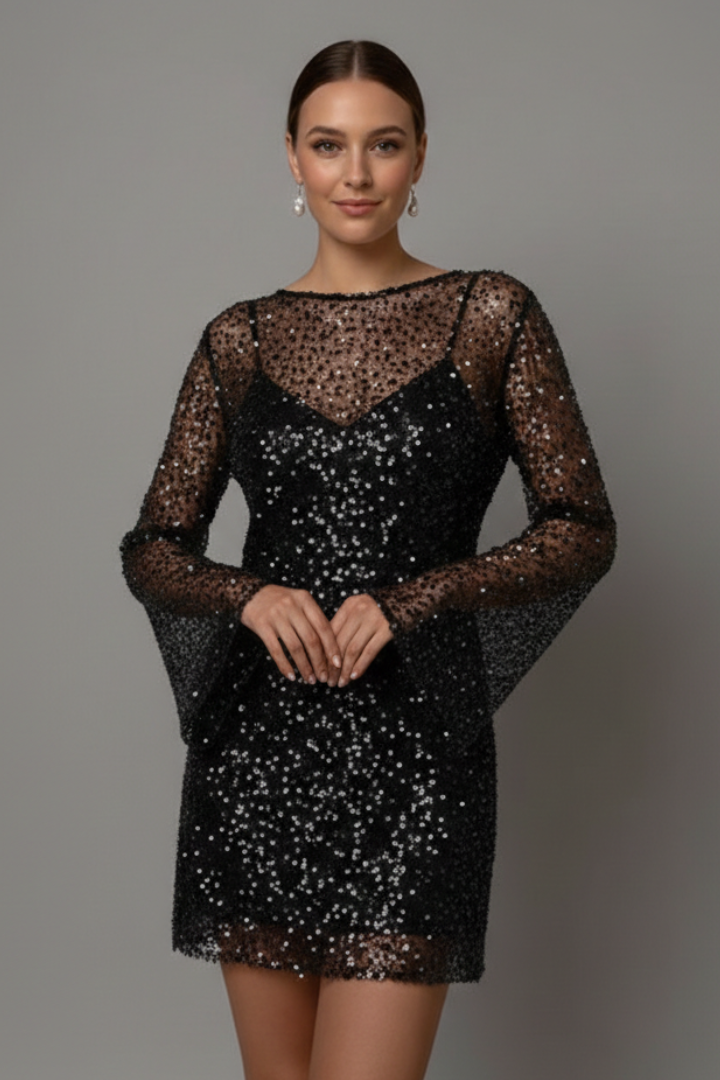 Women Mini Dress with Overlay and Sleeveless Underlayer