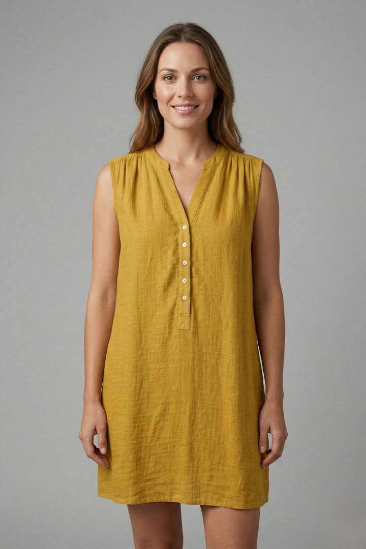 Women’s Beach Dress with V-Neck and Button Placket