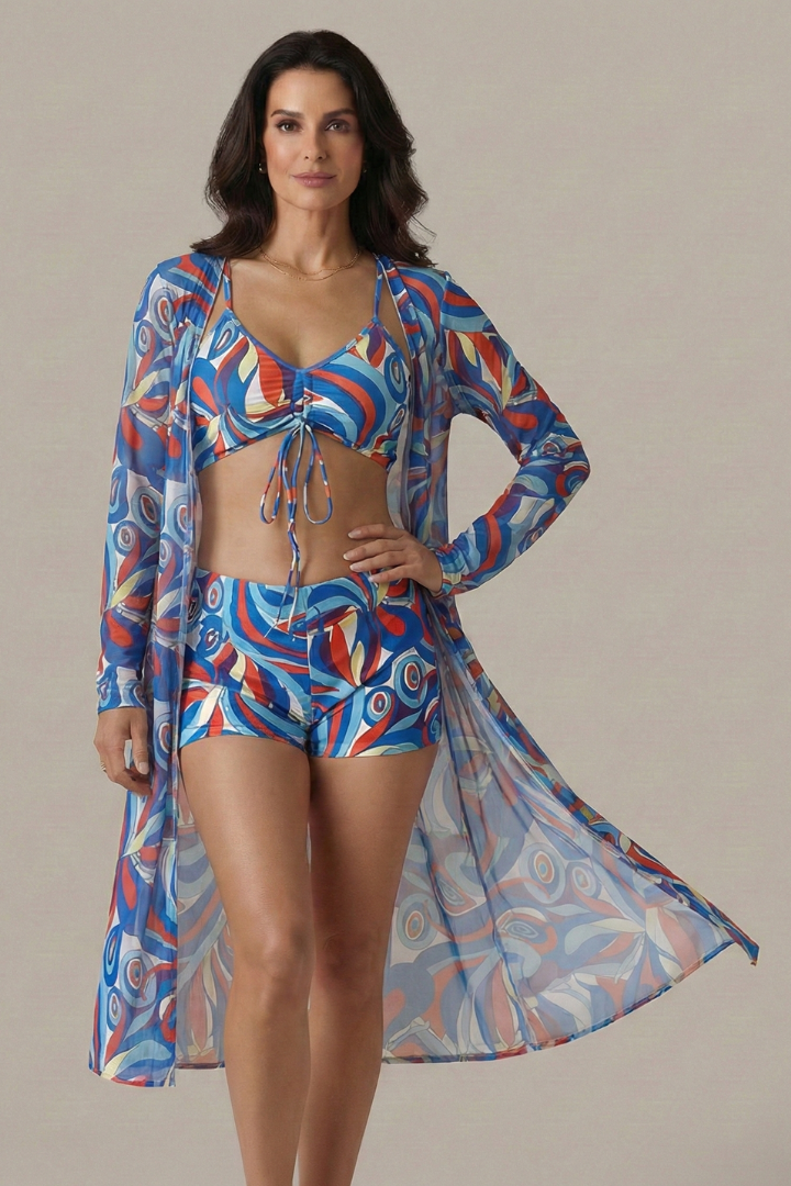 Women’s Bikini Set with Tie Top and Long Cover Up