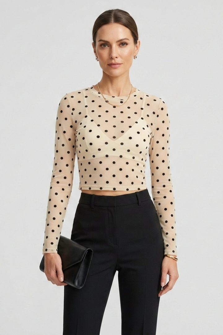 Women’s Blouse with Round Neck and Polka Dot Surface