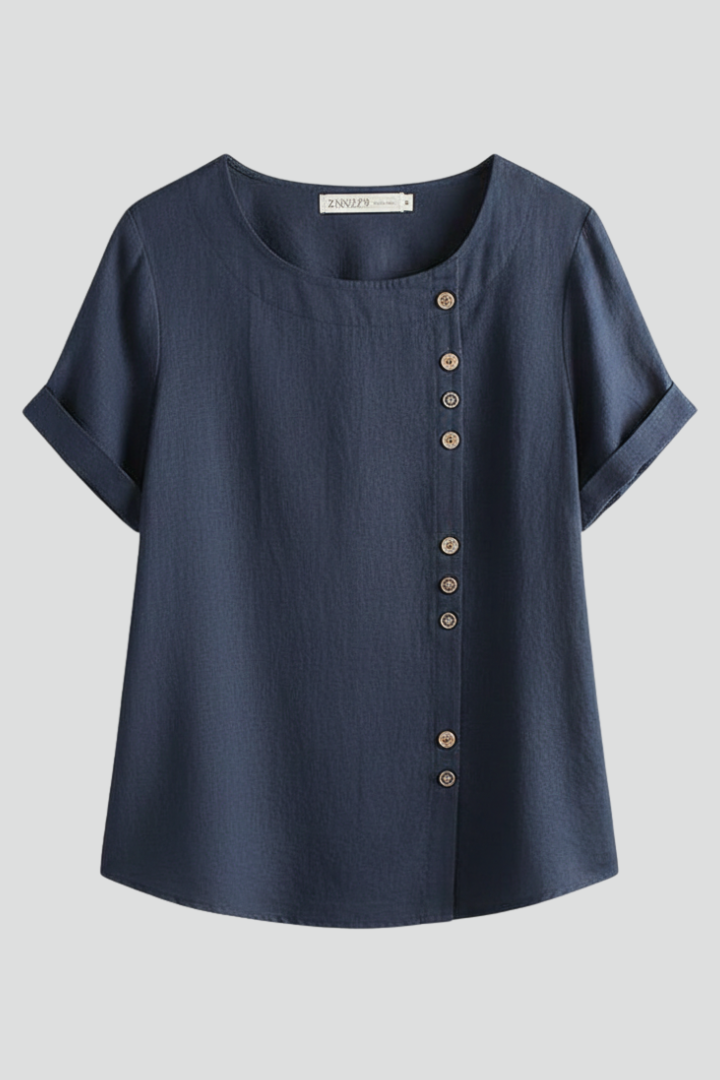 Women’s Blouse with Round Neckline and Button Detail