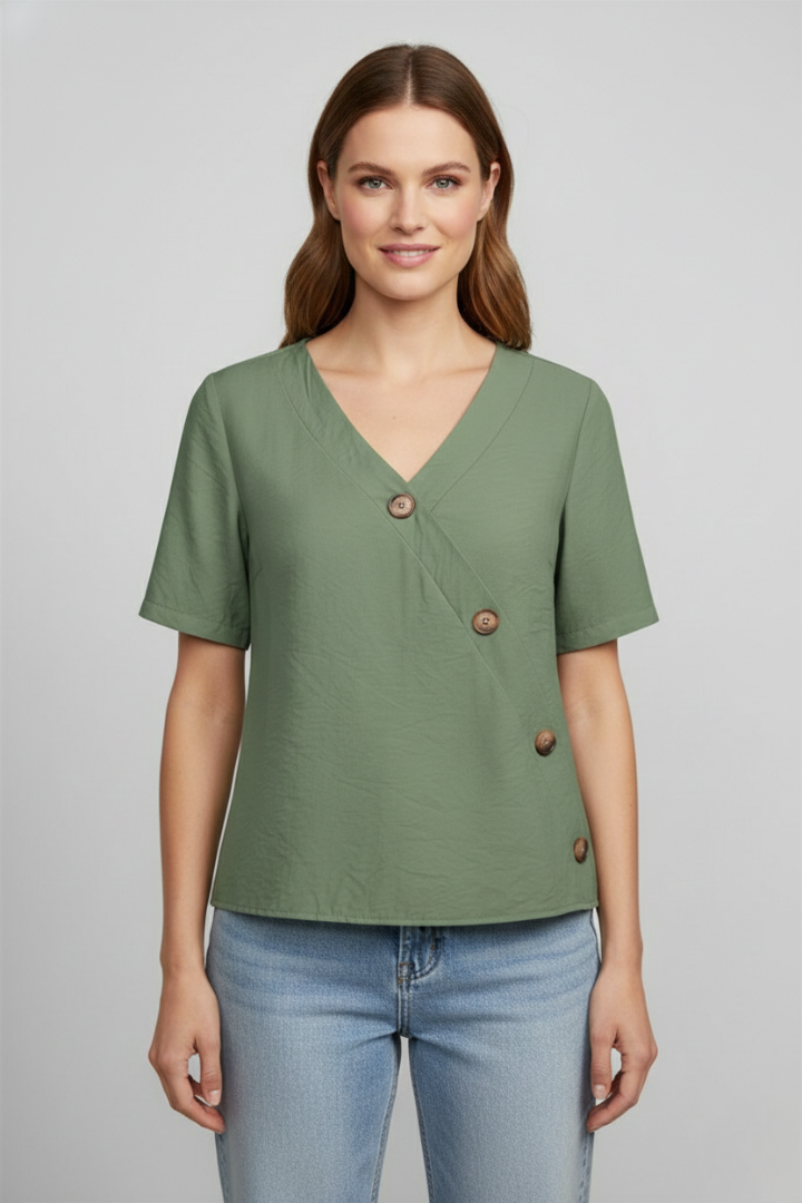 Women’s Blouse with V-Neck and Button Detail