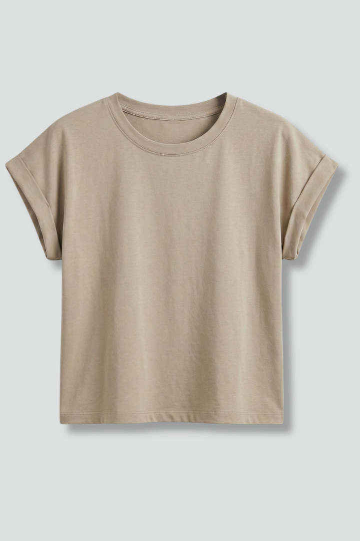 Women’s Crop Top with Round Neck and Cap Sleeves