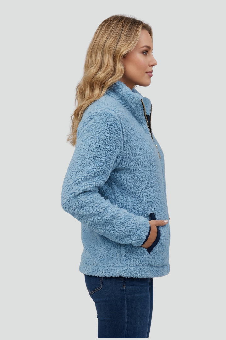 Women's Jacket with Stand-Up Collar and Contrast Trim