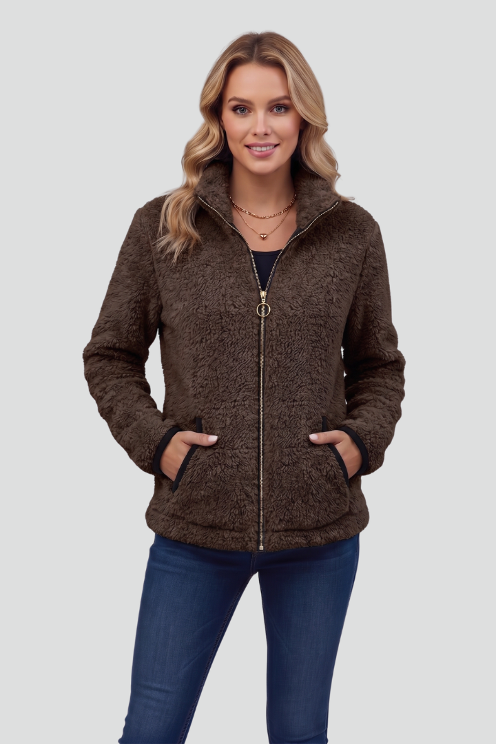 Women's Jacket with Stand-Up Collar and Contrast Trim