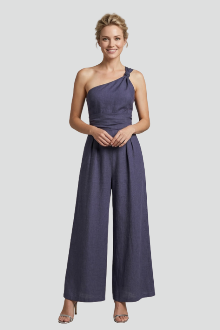 Women’s Jumpsuit with One-Shoulder Neckline and Wide Legs