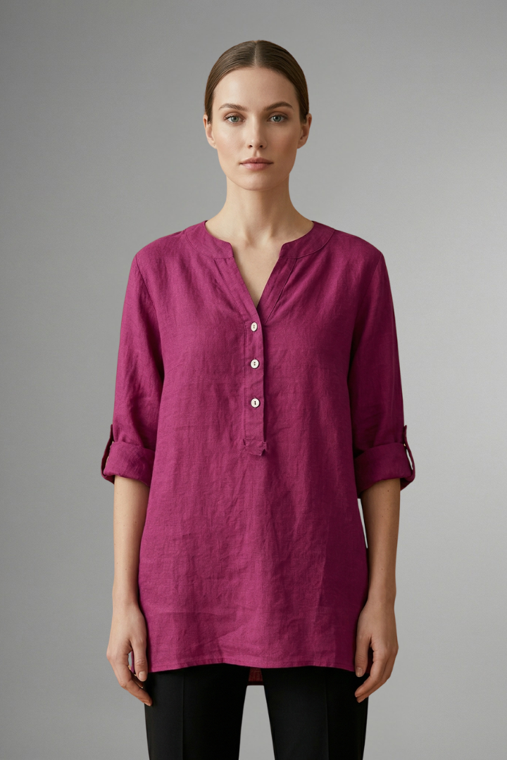 Women’s Blouse with Button Closure and Roll Sleeves