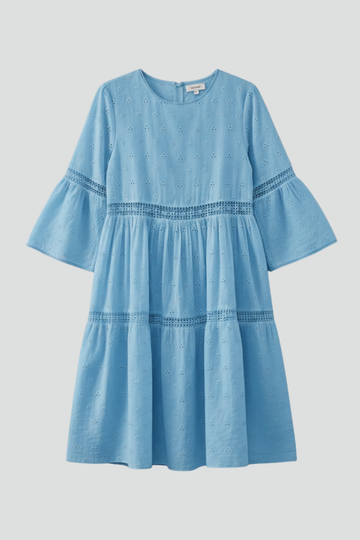 Women’s Midi Dress with Round Neckline and Long Sleeves