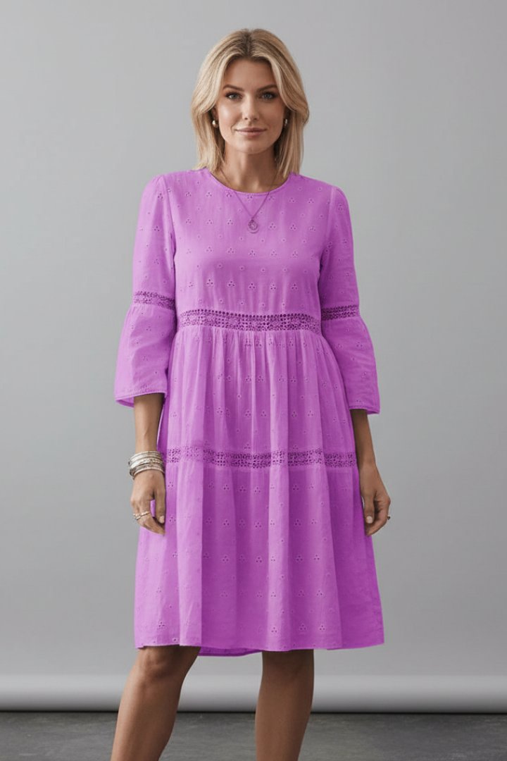 Women’s Midi Dress with Round Neckline and Long Sleeves