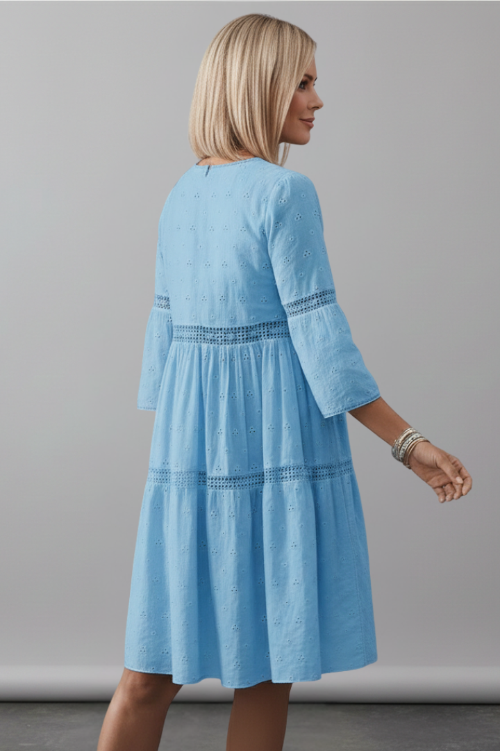 Women’s Midi Dress with Round Neckline and Long Sleeves