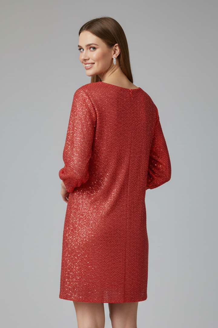 Women’s Mini Dress with Round Neck and Long Sleeves