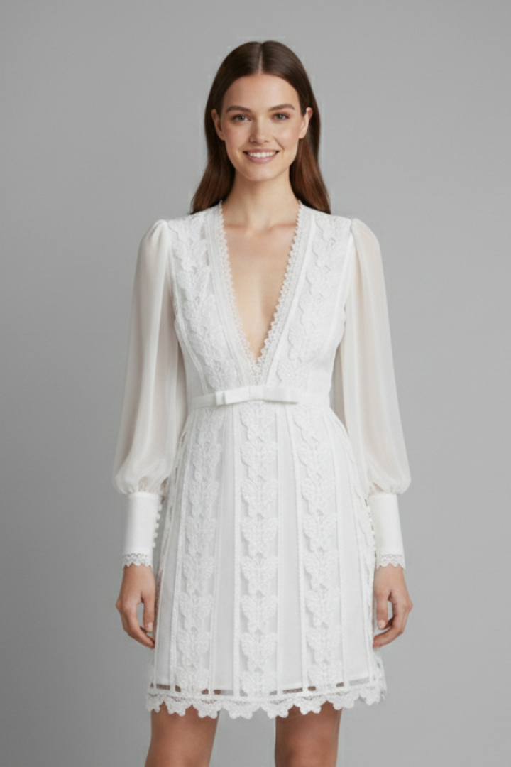 Women’s Mini Dress with V Neckline and Long Sleeves