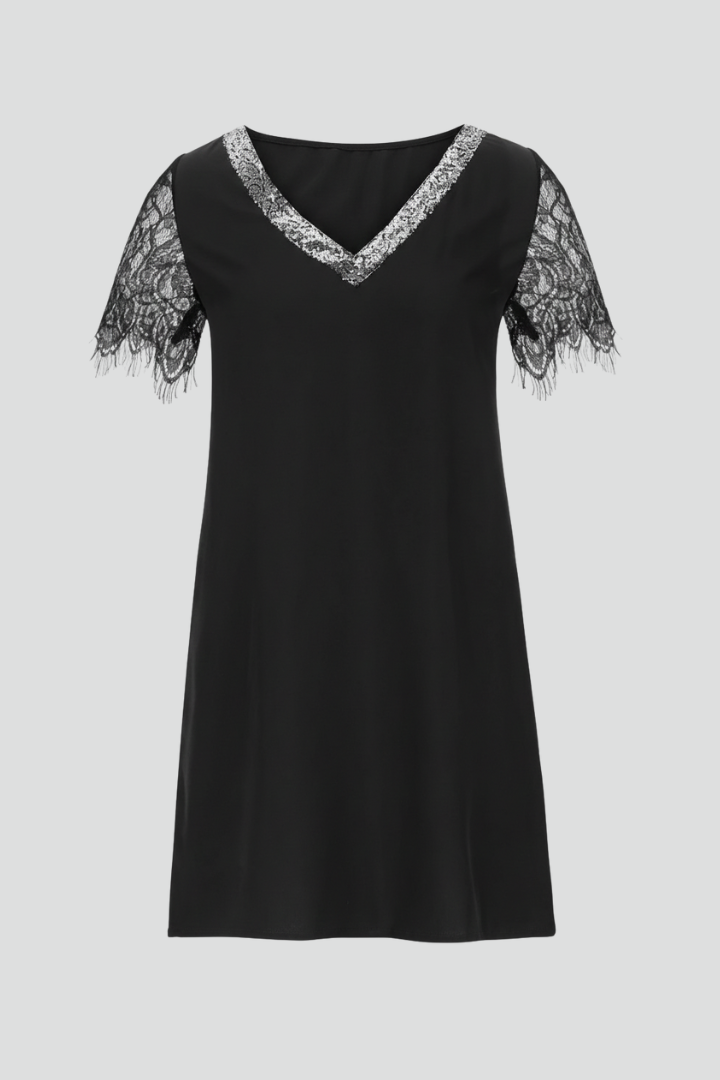 Women’s Short Dress with V Neckline and Sleeves