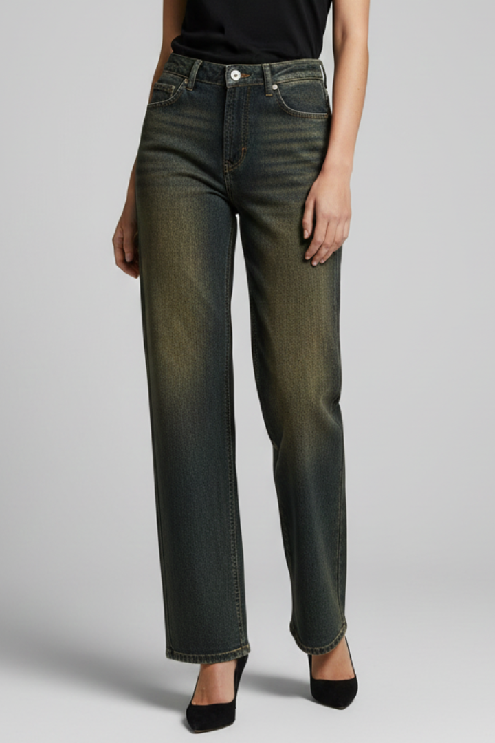 Women’s Straight-Leg Jeans with High Waist and Button Fly