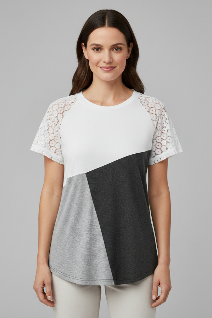 Women’s T-Shirt with Sleeves and Colour Block Design
