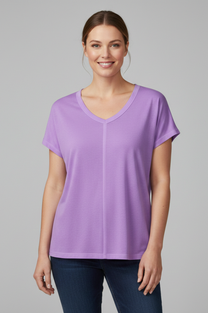 Women’s T-Shirt with V Neckline and Side Slits