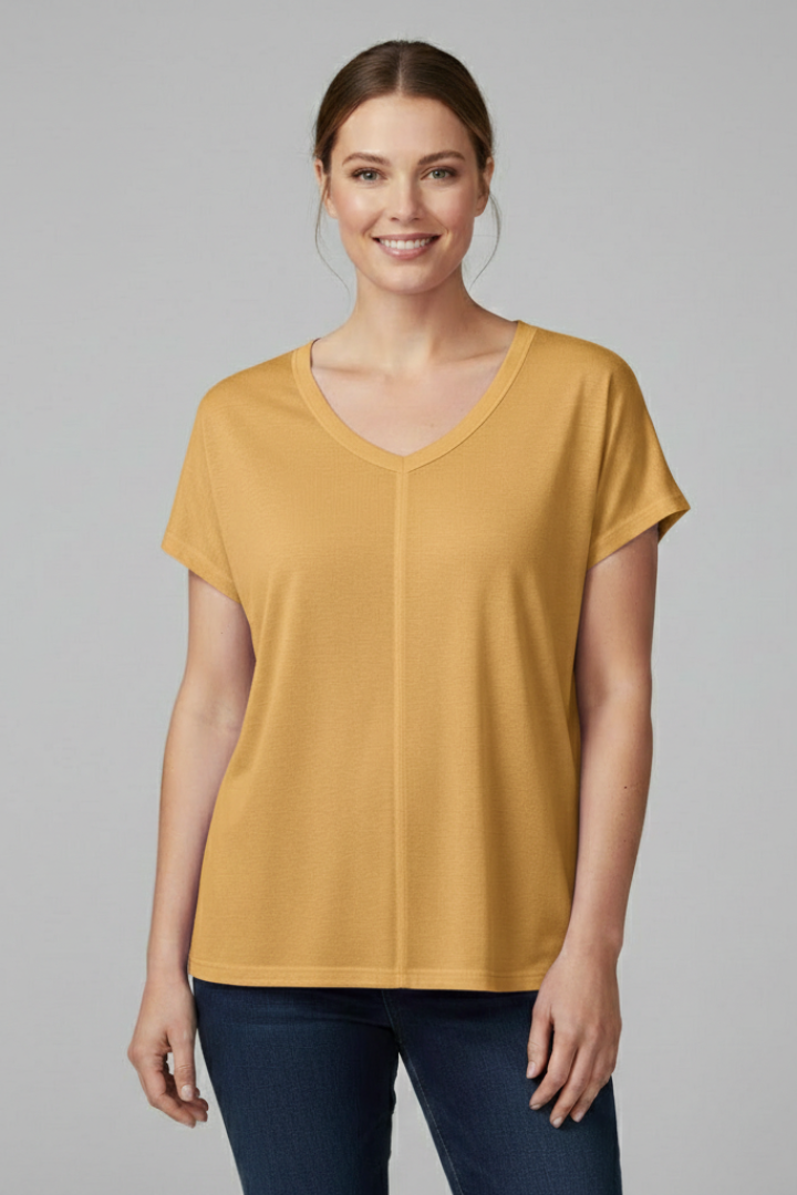 Women’s T-Shirt with V Neckline and Side Slits