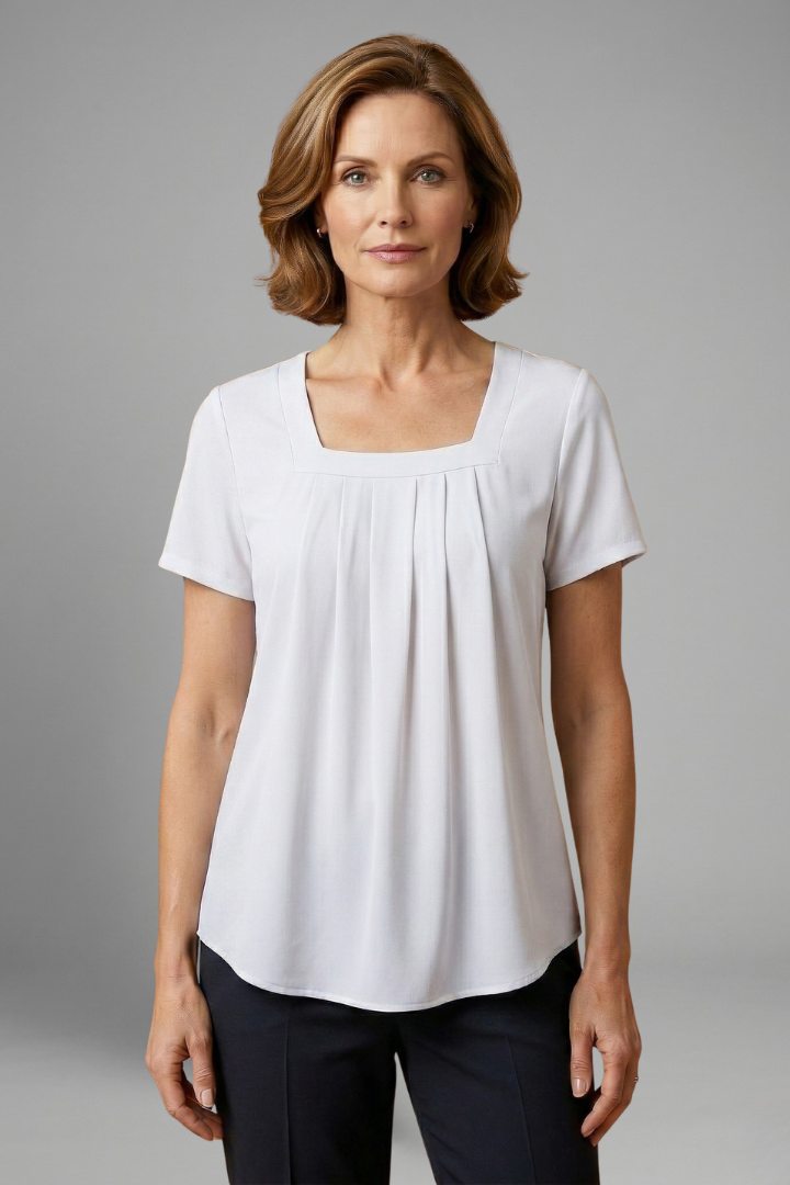 Women’s Tunic Top with Square Neck and Pleated Front