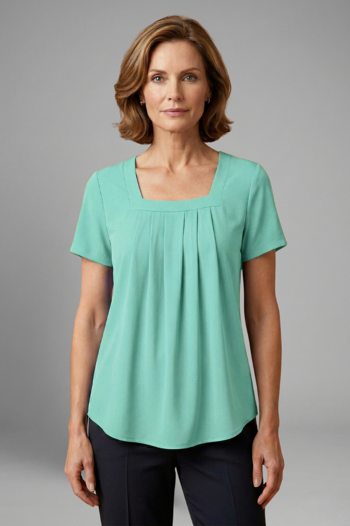 Women’s Tunic Top with Square Neck and Pleated Front