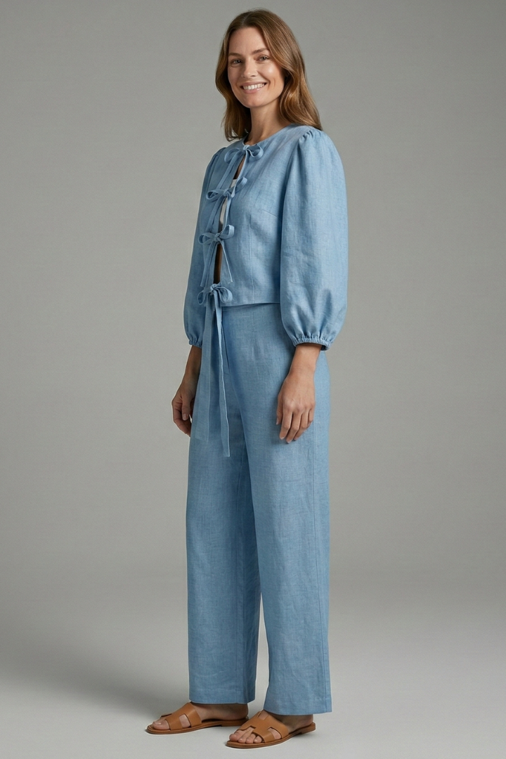Women’s Two-Piece Set with-Up Top and Elastic Waist Skirt