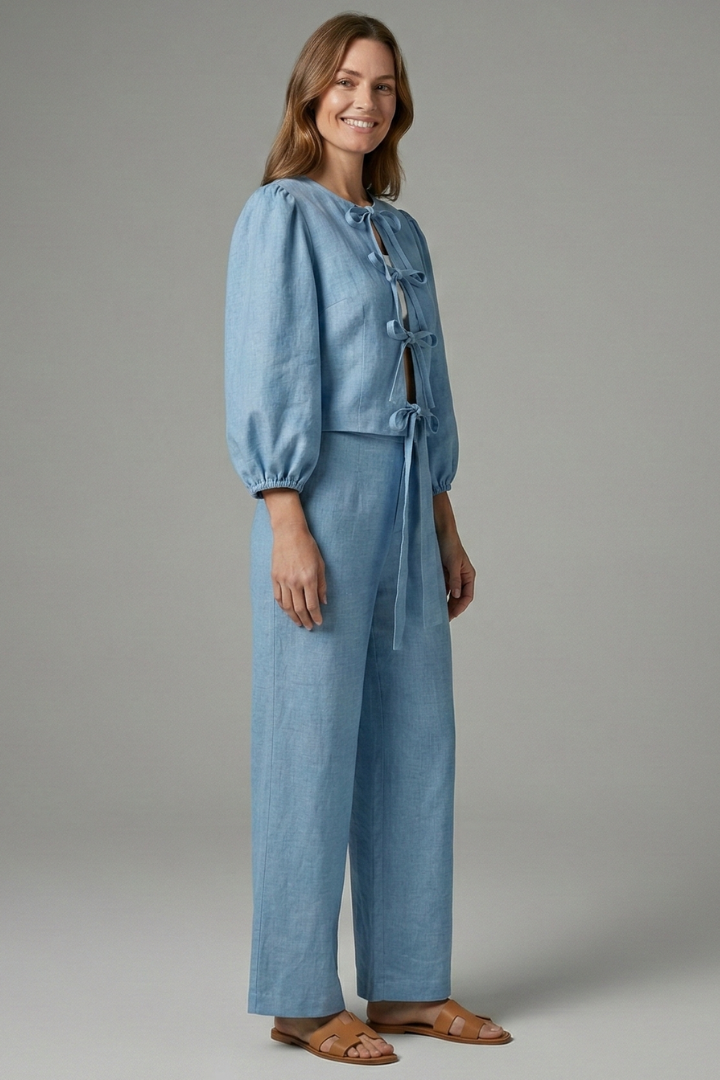 Women’s Two-Piece Set with-Up Top and Elastic Waist Skirt