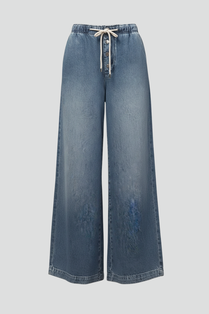 Women’s Wide-Leg Trousers with Drawstring Waist and Long Hem