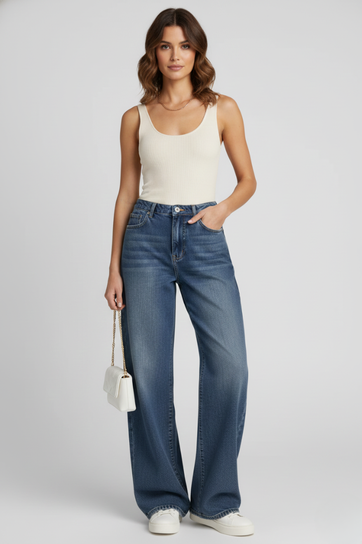 Women’s Wide-Leg Jeans with Pockets and Lining