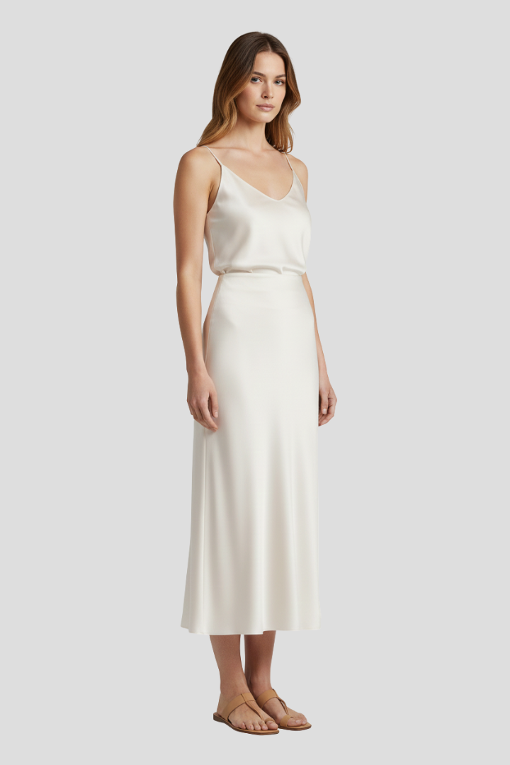 Women’s Midi Skirt with High Waist and Draped Cut