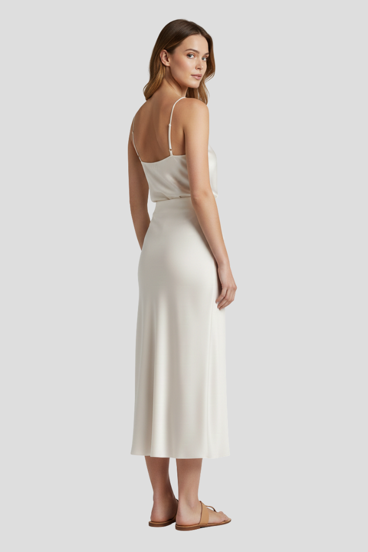Women’s Midi Skirt with High Waist and Draped Cut