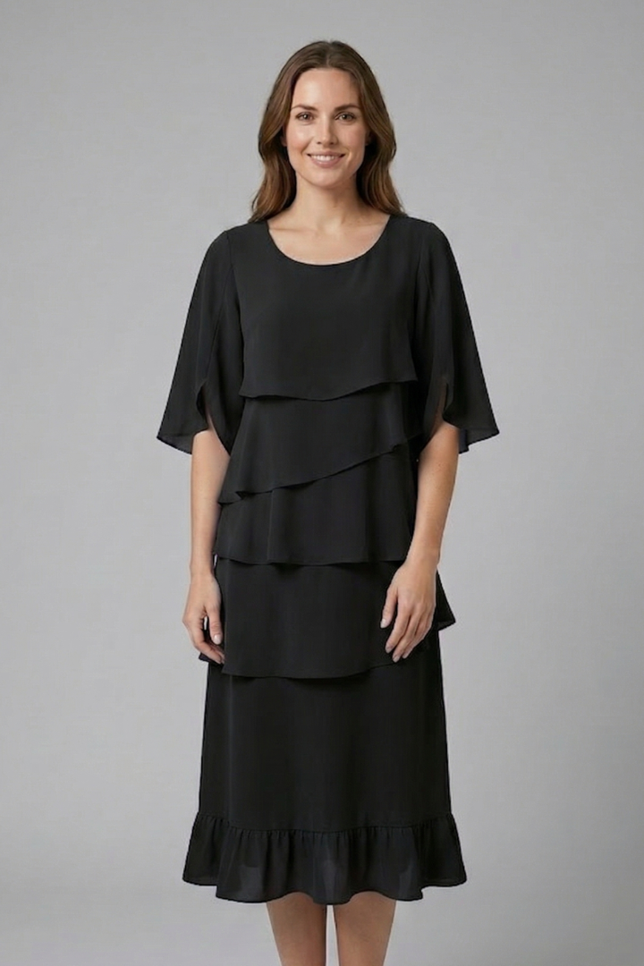 Women’s Midi Dress with Split Sleeves and Ruffle Details
