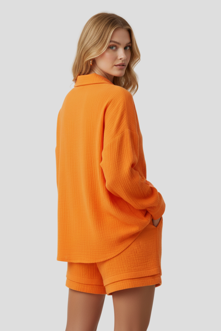 Women’s Two Piece Set with Oversized Blouse and Shorts