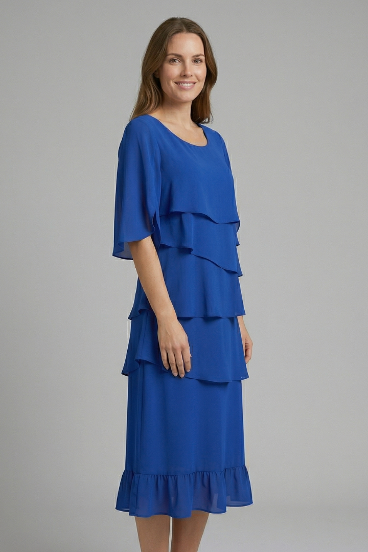 Women’s Midi Dress with Split Sleeves and Ruffle Details