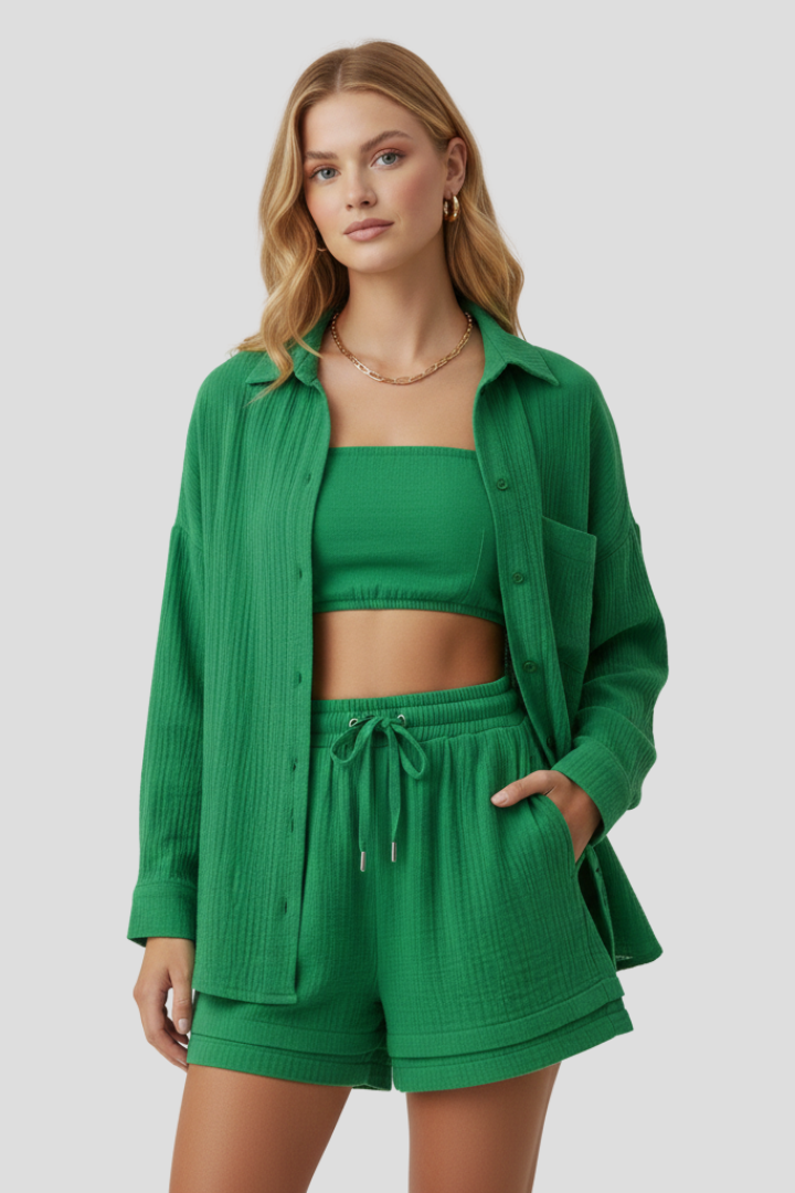 Women’s Two Piece Set with Oversized Blouse and Shorts