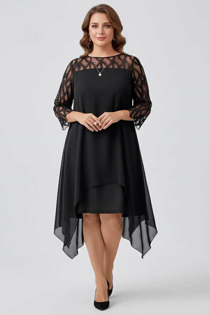 Women’s A Line Dress with Sleeves and Asymmetrical Hem