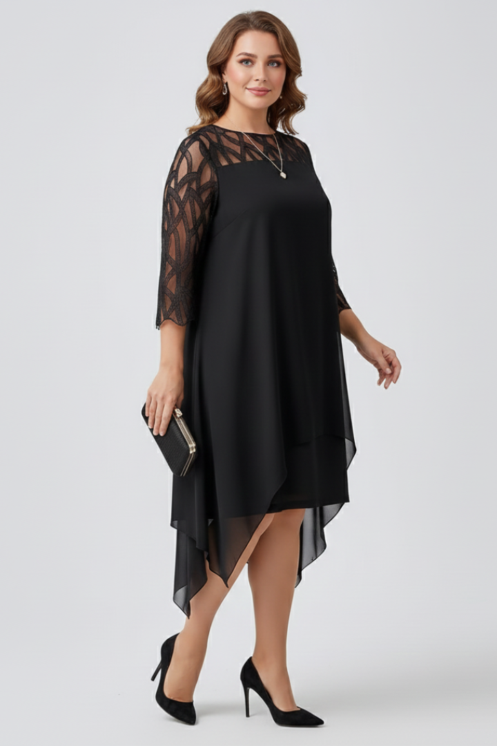 Women’s A Line Dress with Sleeves and Asymmetrical Hem
