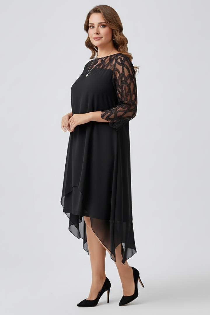 Women’s A Line Dress with Sleeves and Asymmetrical Hem