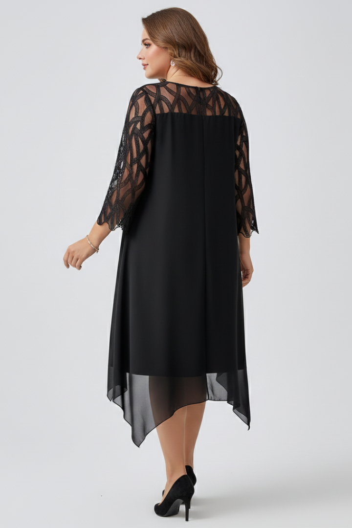 Women’s A Line Dress with Sleeves and Asymmetrical Hem