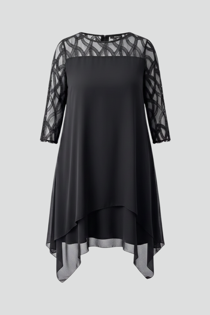 Women’s A Line Dress with Sleeves and Asymmetrical Hem