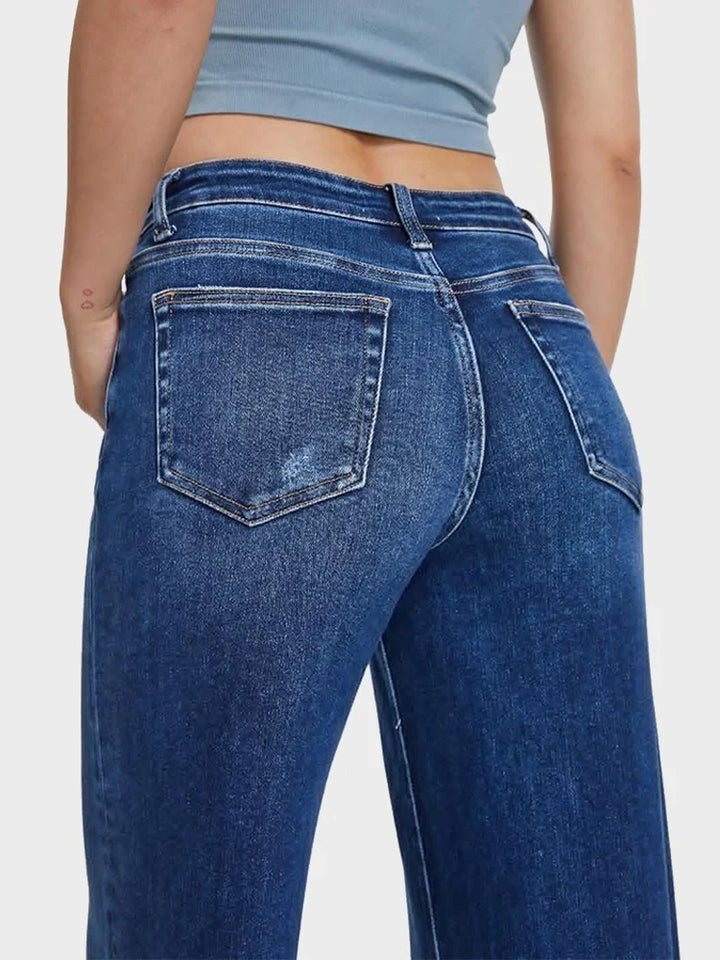 Women’s Wide-Leg Jeans with Mid Waist and Button Closure