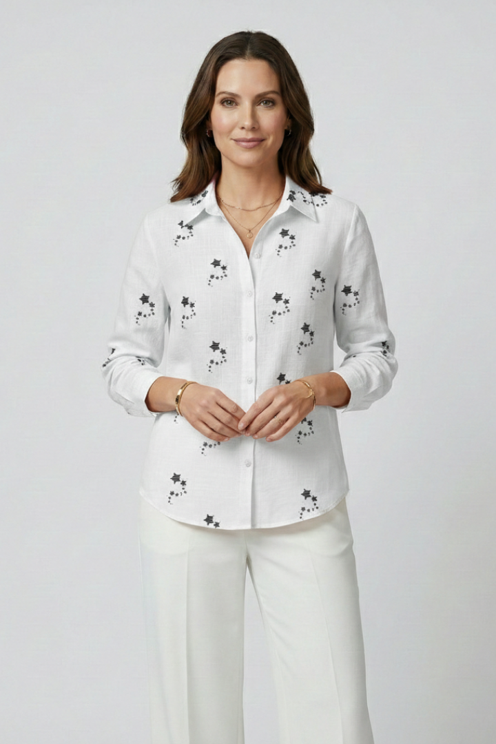 Women Blouse with Floral Pattern and Long Sleeves