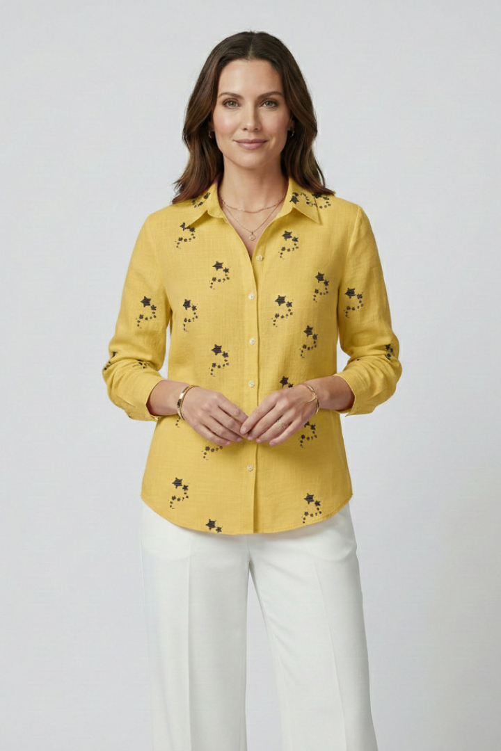Women Blouse with Floral Pattern and Long Sleeves