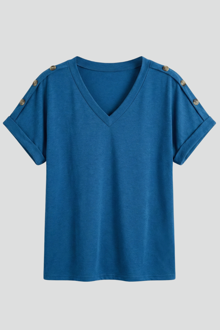 Women T-Shirt with V Neckline and Rolled Sleeves