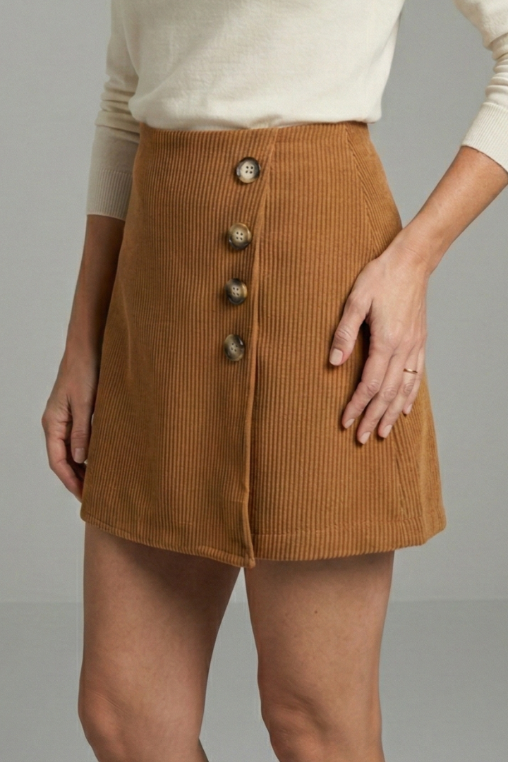 Women’s A-Line Skirt with Side Buttons and Ribbed Surface