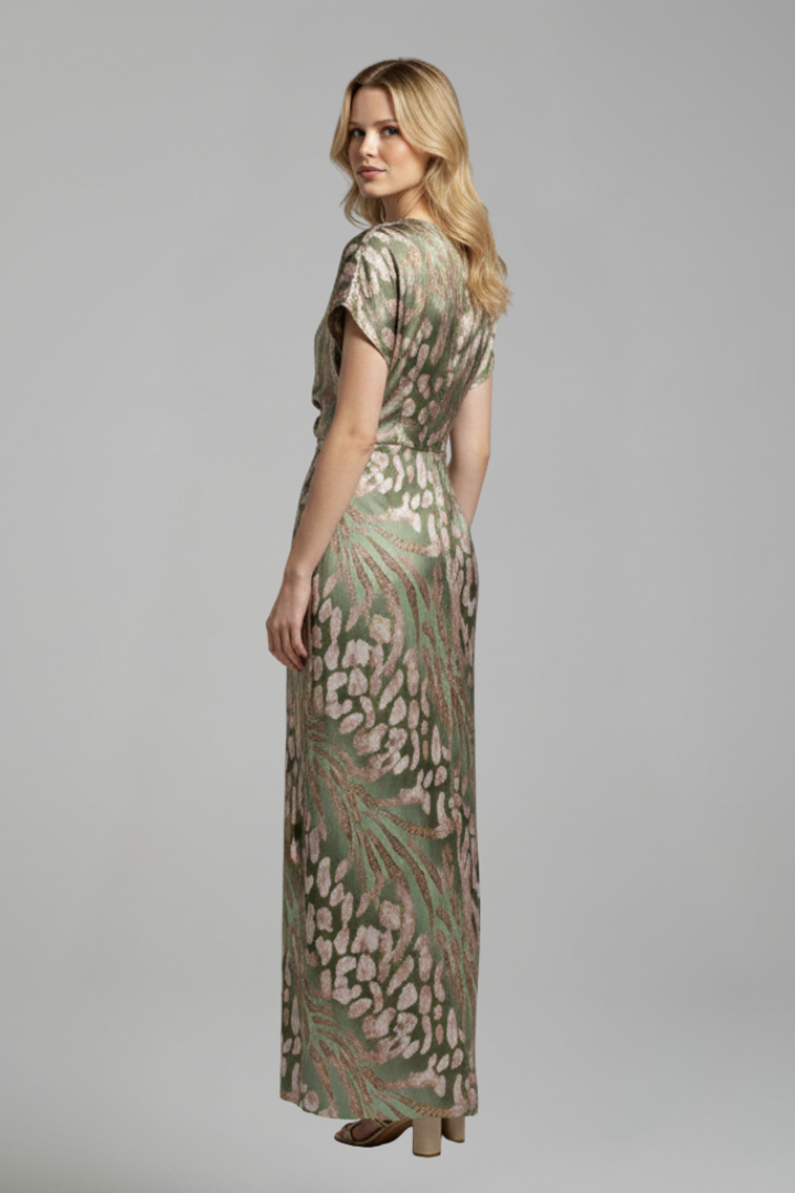 Women’s Ankle-Length Dress with V Neckline and Knotted Detail