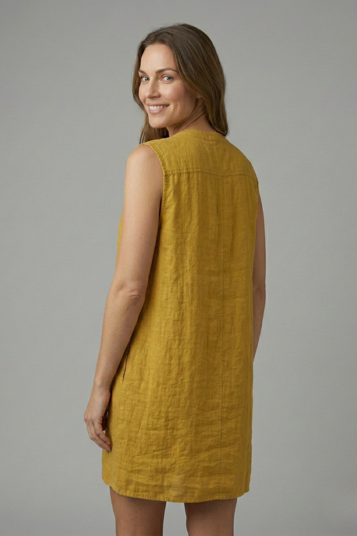 Women’s Beach Dress with V-Neck and Button Placket