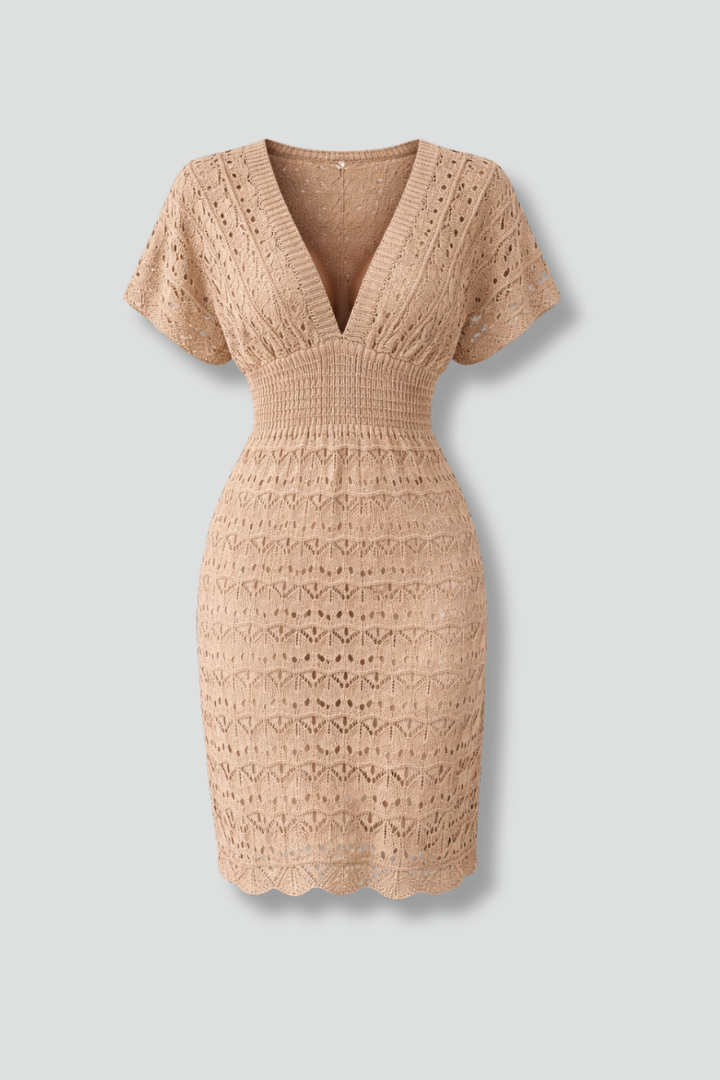 Women’s Beach Dress with V-Neck and Short Sleeves